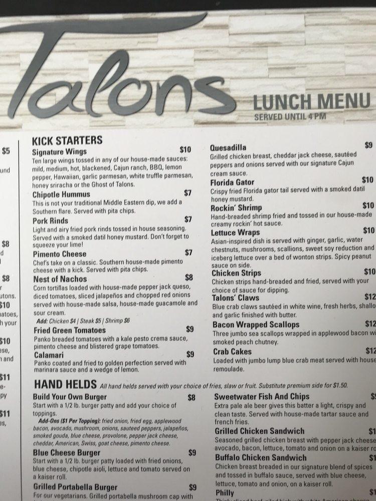 Menu at Talons Clubhouse Restaurant, Fleming Island