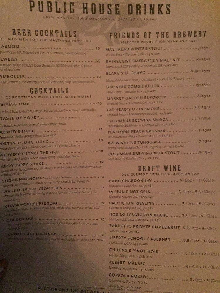 Menu at Butcher and the Brewer pub & bar, Cleveland