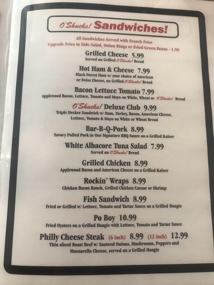 Menu at O'Shucks Oyster Bar & Grill, Wildwood