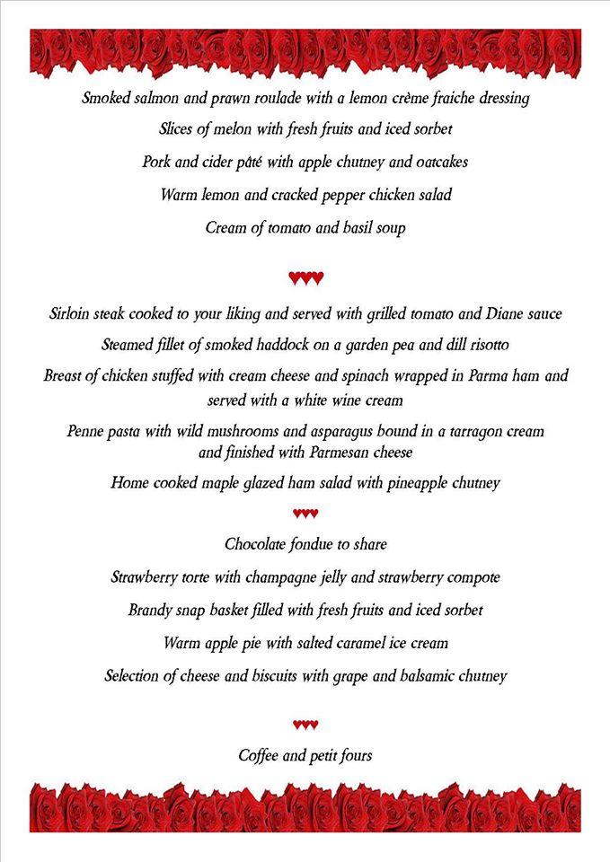 Menu at Malin Court restaurant, Turnberry