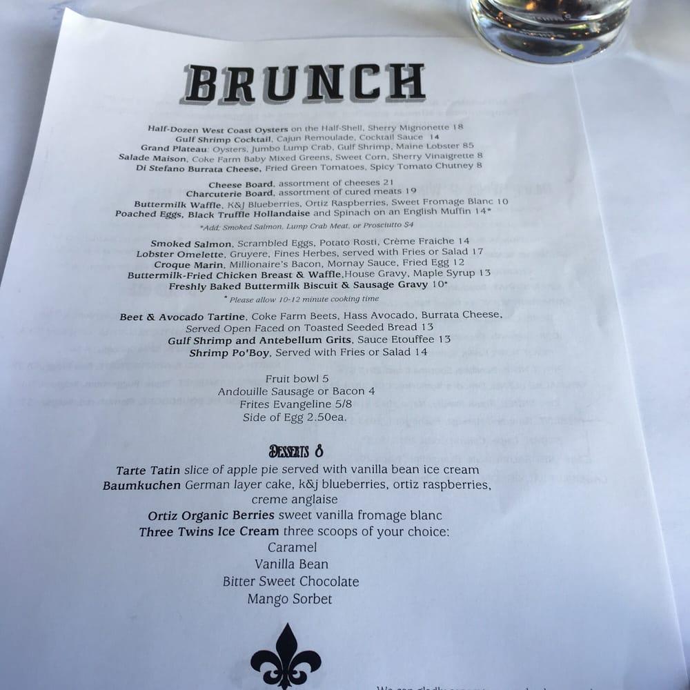 Menu at Evangeline restaurant, Calistoga