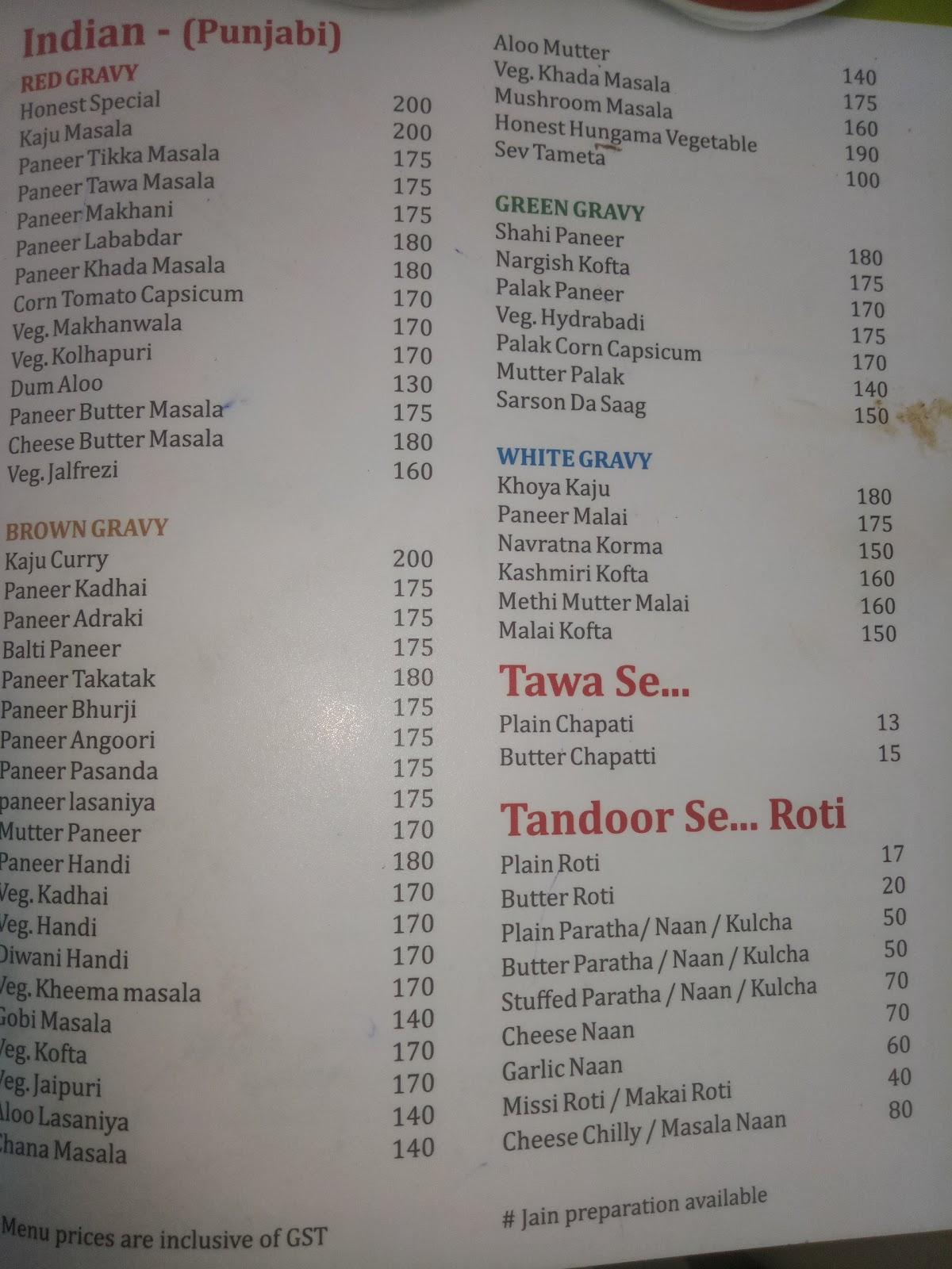 Ramdev Hotel menu