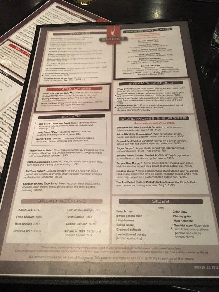 Menu at Smoke Modern BBQ, Glenwood Springs