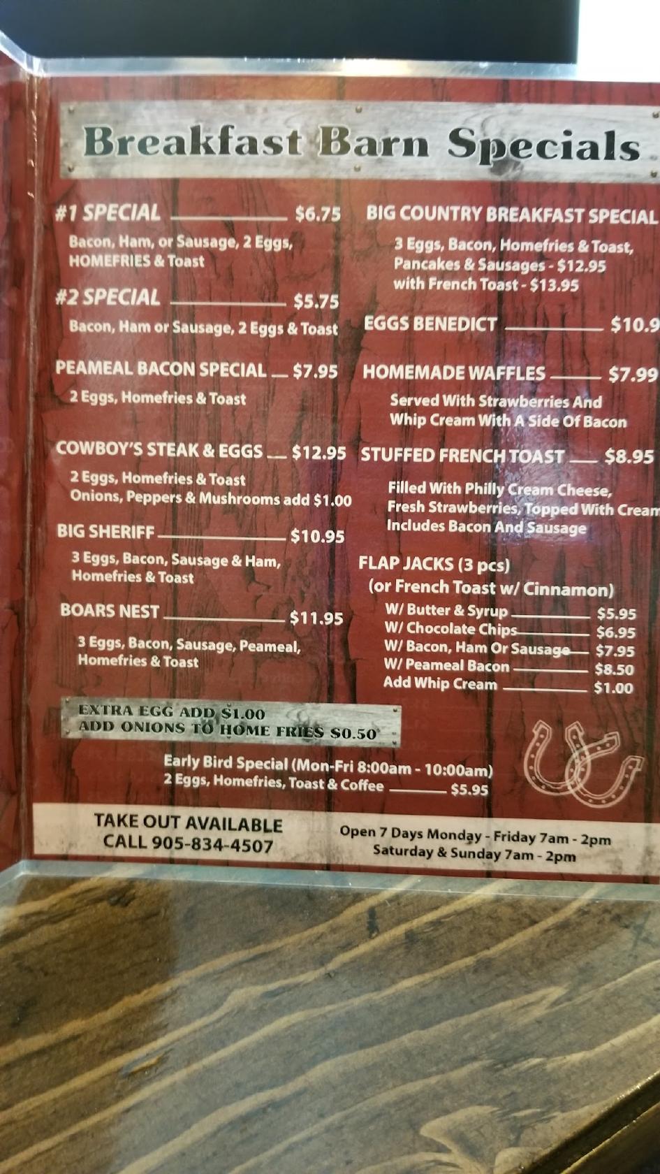 Menu at The Breakfast Barn Diner, Port Colborne