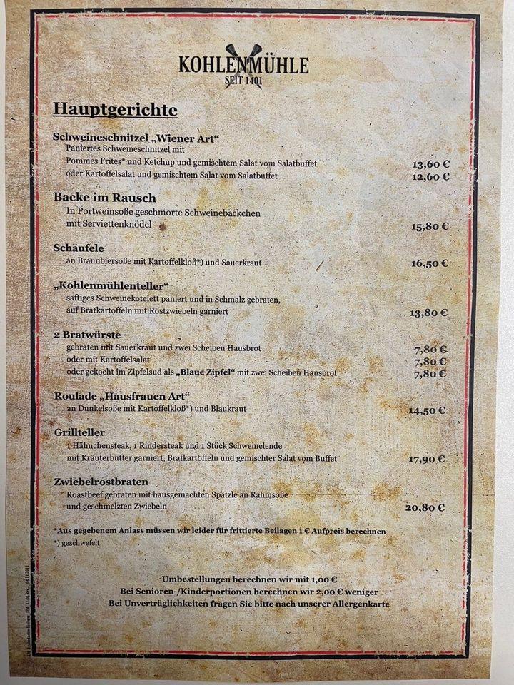 Speisekarte Von Kohlenmuehle Gasthof Brauerei Restaurant Neustadt An