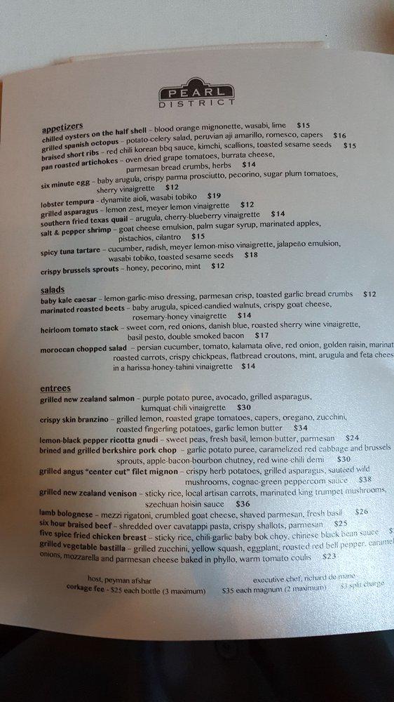 Menu at Pearl District Restaurant, Westlake Village