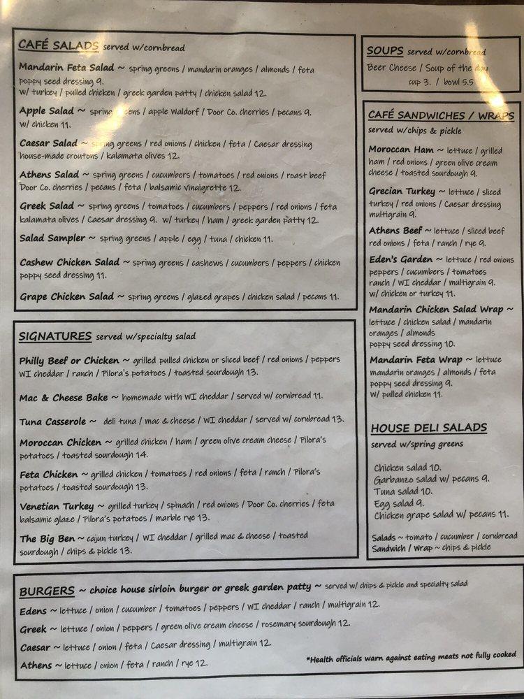 Menu at Pilora's Cafe, Oshkosh