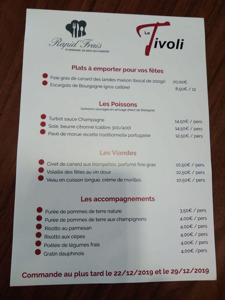 Menu au Restaurant Le Tivoli Montluçon Montluçon