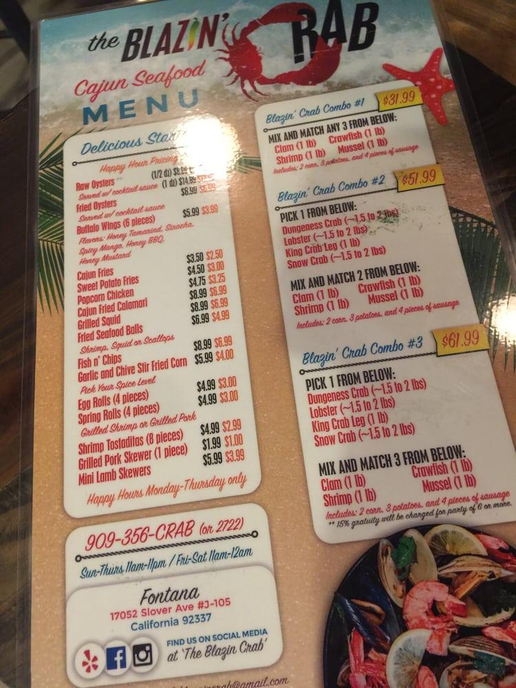 Menu at Blazin' Crab Fontana pub & bar, Fontana
