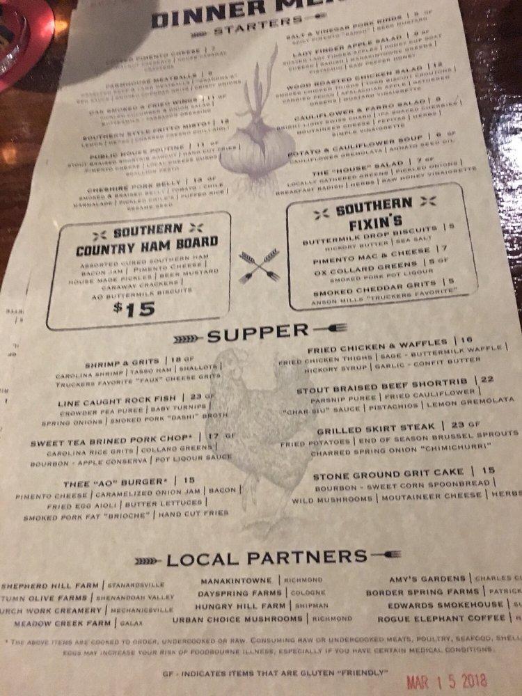 Menu at Amber Ox Public House, Williamsburg