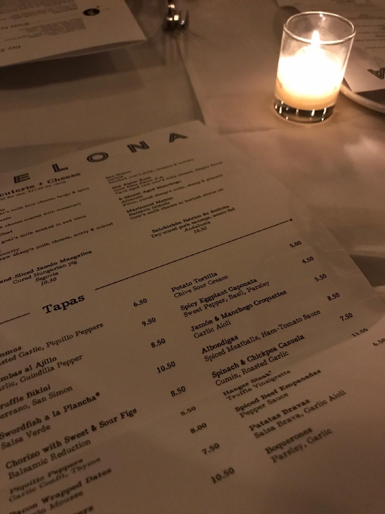 Menu at Barcelona Wine Bar, Philadelphia