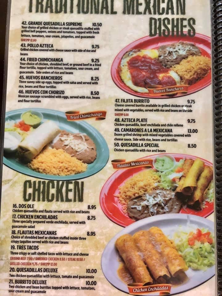 Menu at Aztecas Mexican Grill restaurant, Pell City