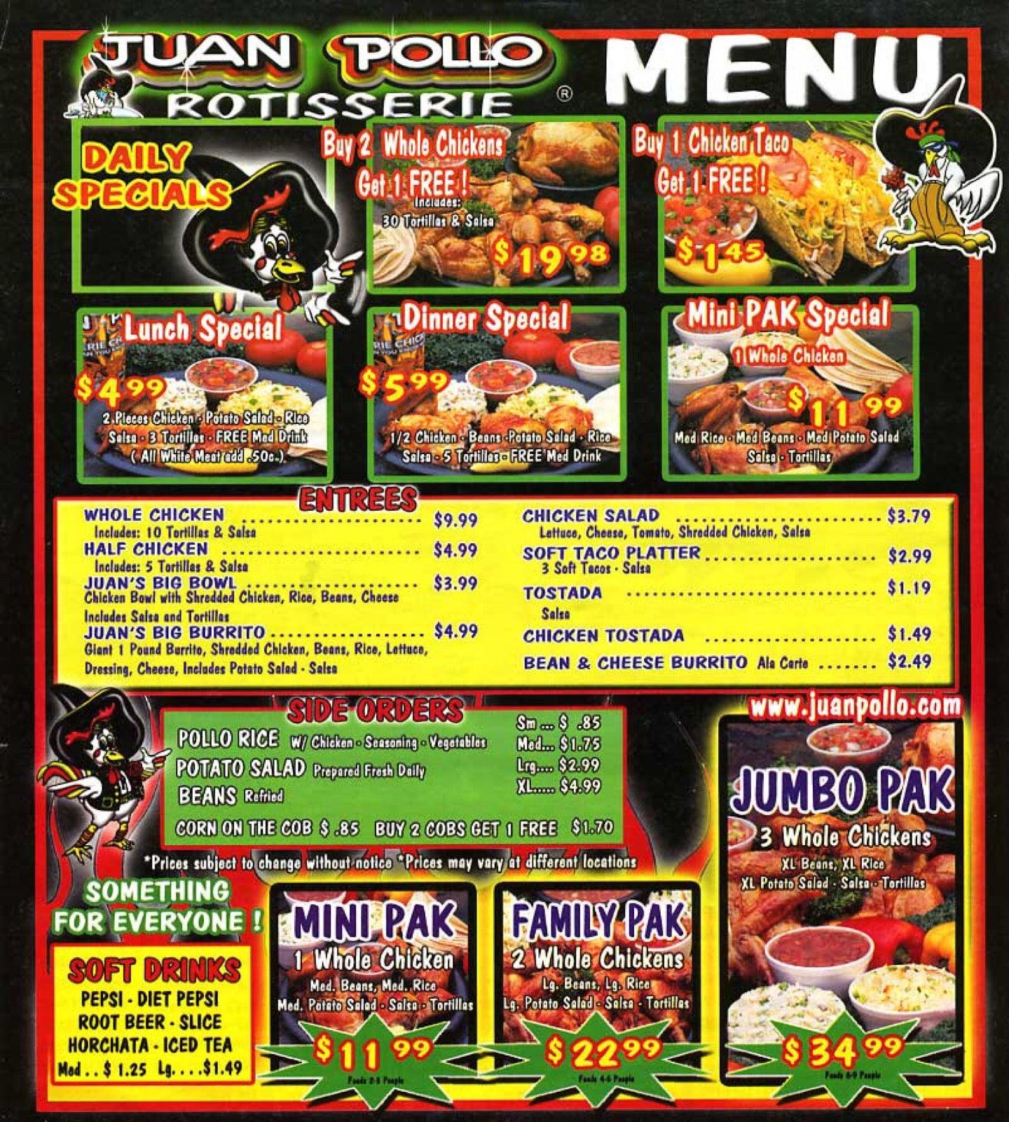 Menu at Patty’s rotisserie chicken fast food, Hemet