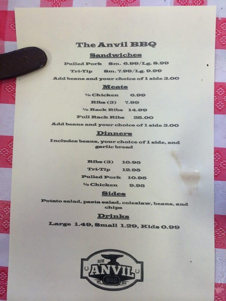 Menu at The Anvil BBQ, Porterville