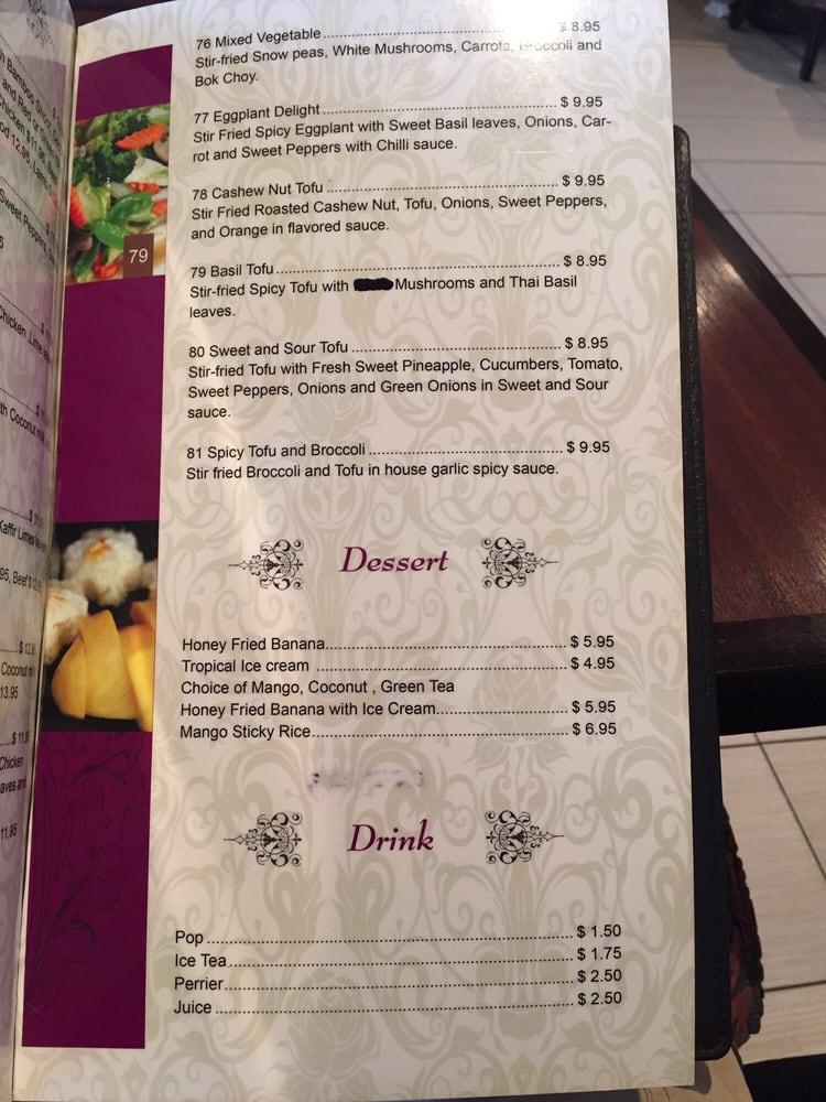 Menu at Grimsby Thai restaurant, Grimsby