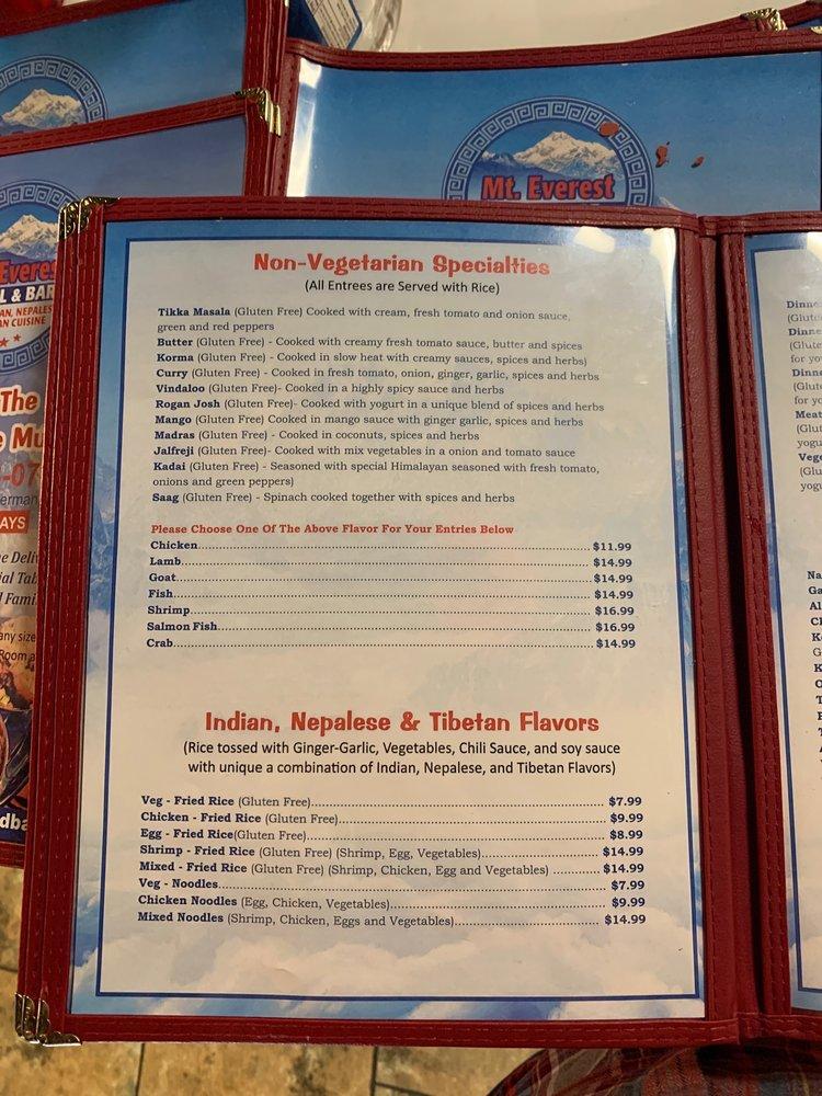 Menu at Mt.Everest Grill & Bar, Sherman