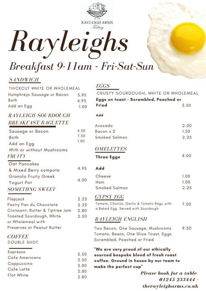 Menu at The Rayleigh Arms pub & bar, Terling