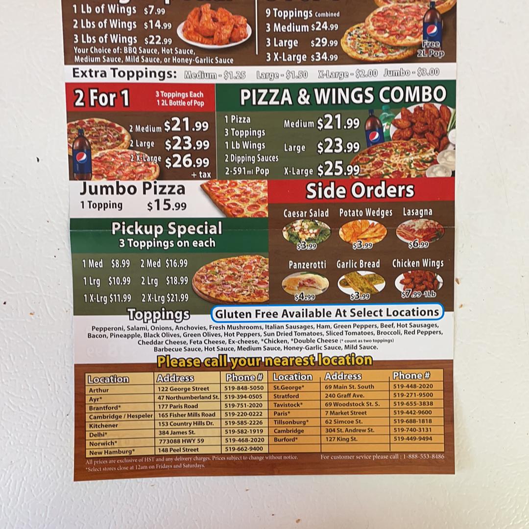 Menu at Tito’s Pizza tillsonburg restaurant, Tillsonburg