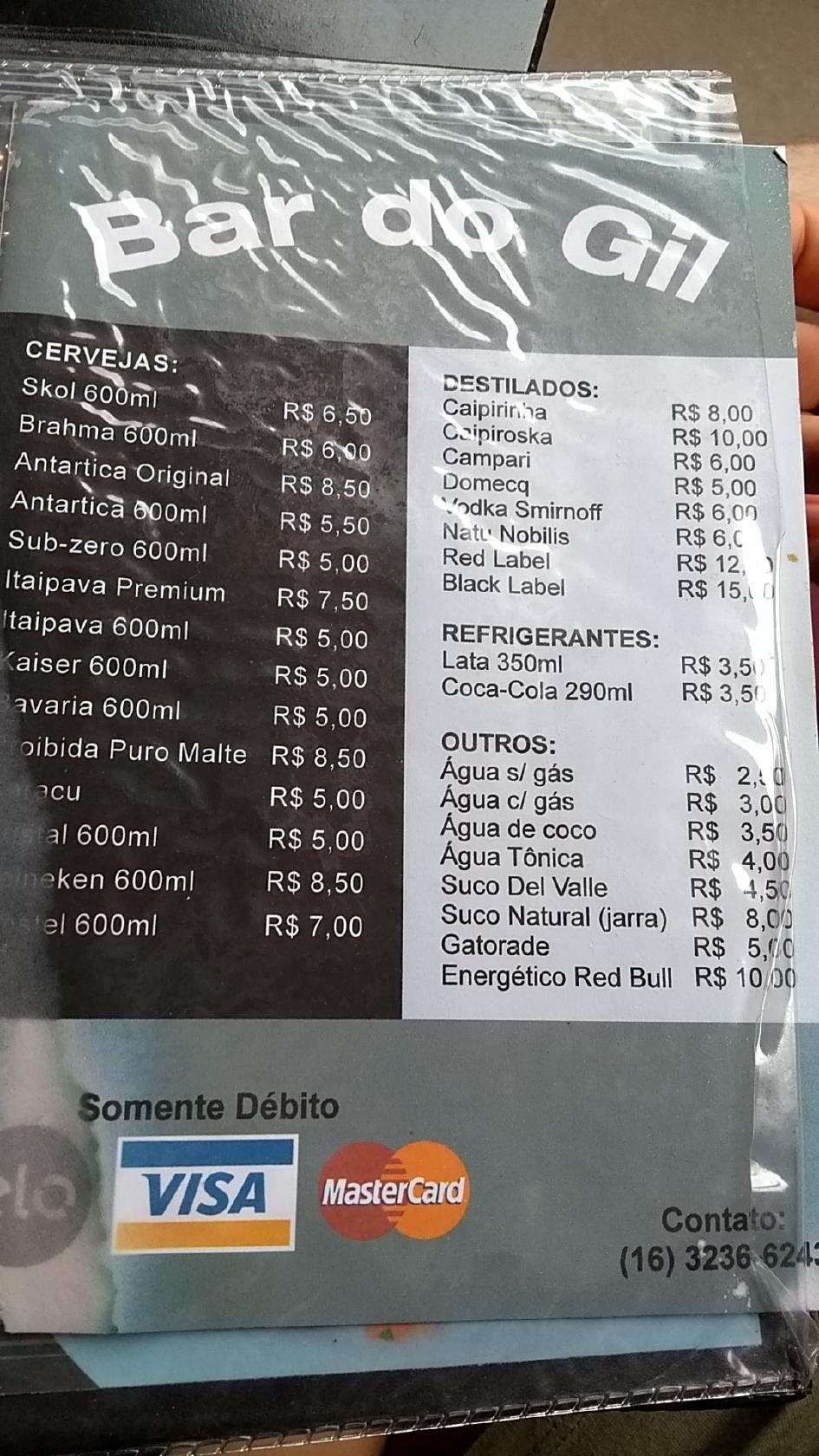 Bar do Gil cardápio