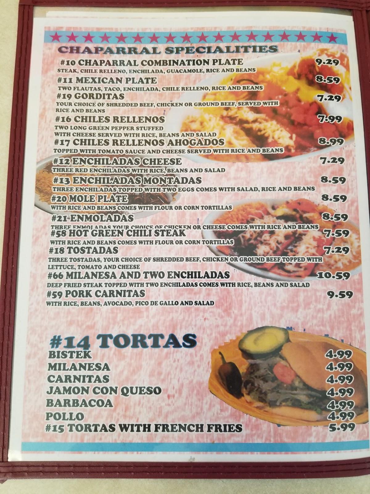 Menu at El Chaparral Cafe, El Paso, 6560 Montana Ave