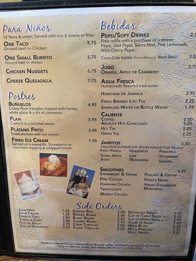 Menu at Javier's Sabor Mexicano & Agave Bar, Arlington Heights