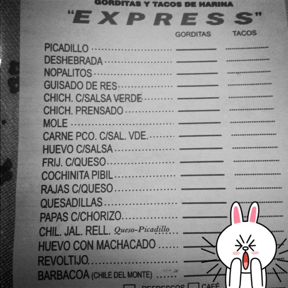 Menu at Gorditas y Tacos de Harina Express restaurant, Reynosa