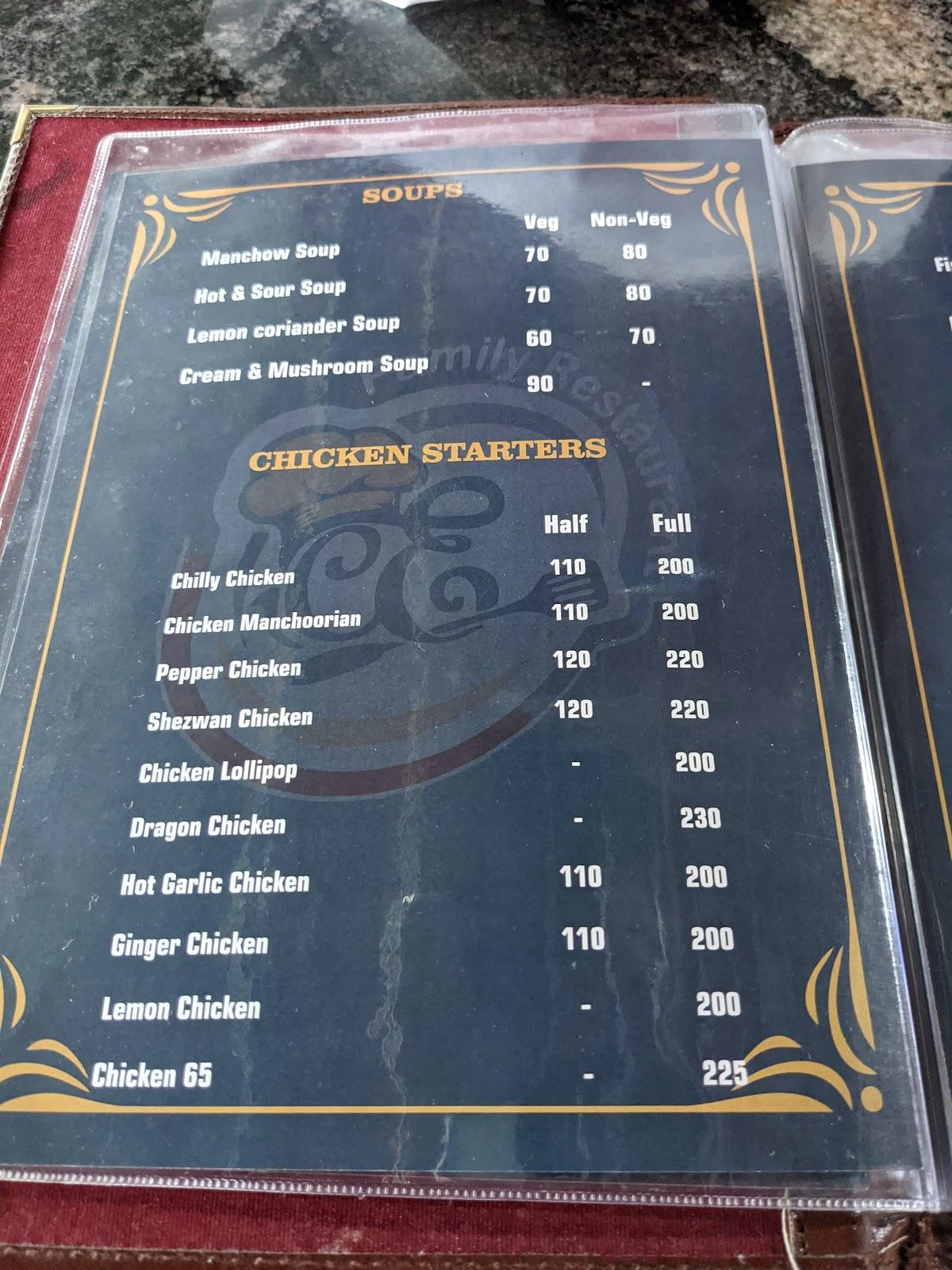 Menu at Hotel empire, Madikeri