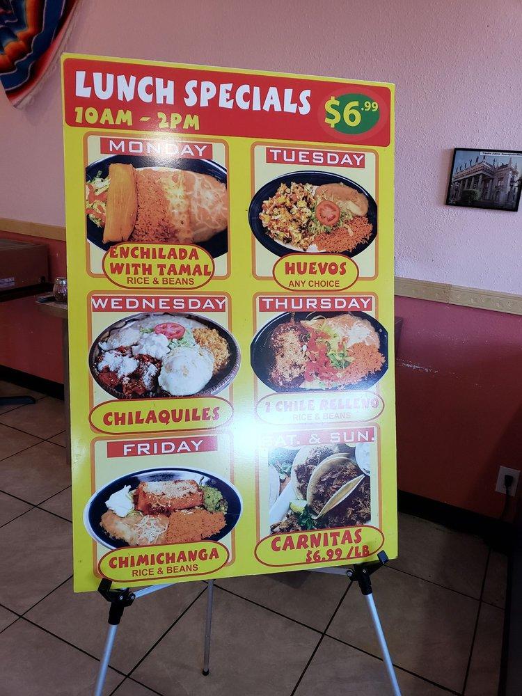 Menu at Los Tamales restaurant,