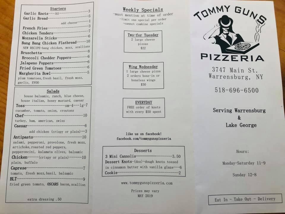 Menu at Tommy Guns Pizzeria, Warrensburg