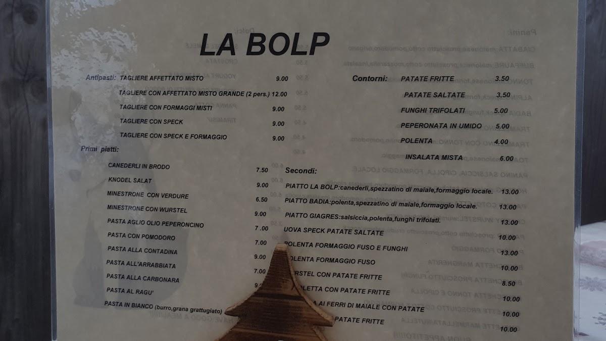 Menu di La Bolp 