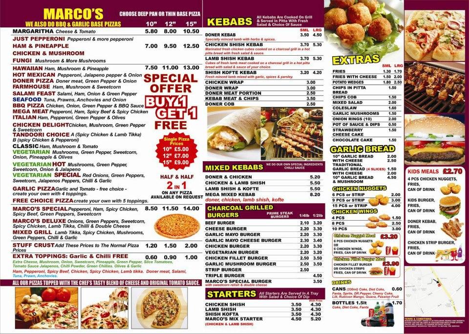 Menu at Marco's Pizza pizzeria, Walsall