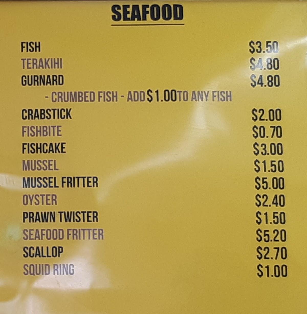 Menu at Tokoroa Kiwi Takeaways cafe, Tokoroa