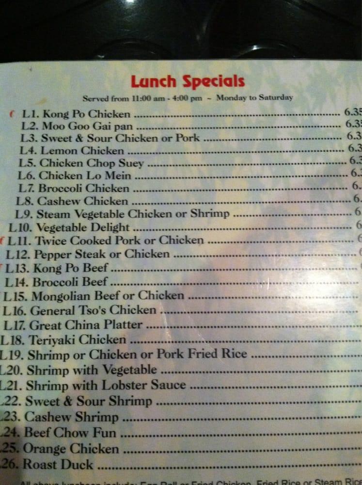 Menu at Great China Restaurant Beaumont