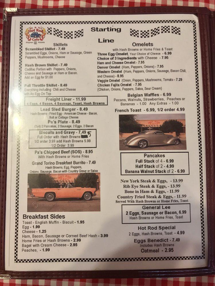 Menu at Hot Rod Cafe, Kingman