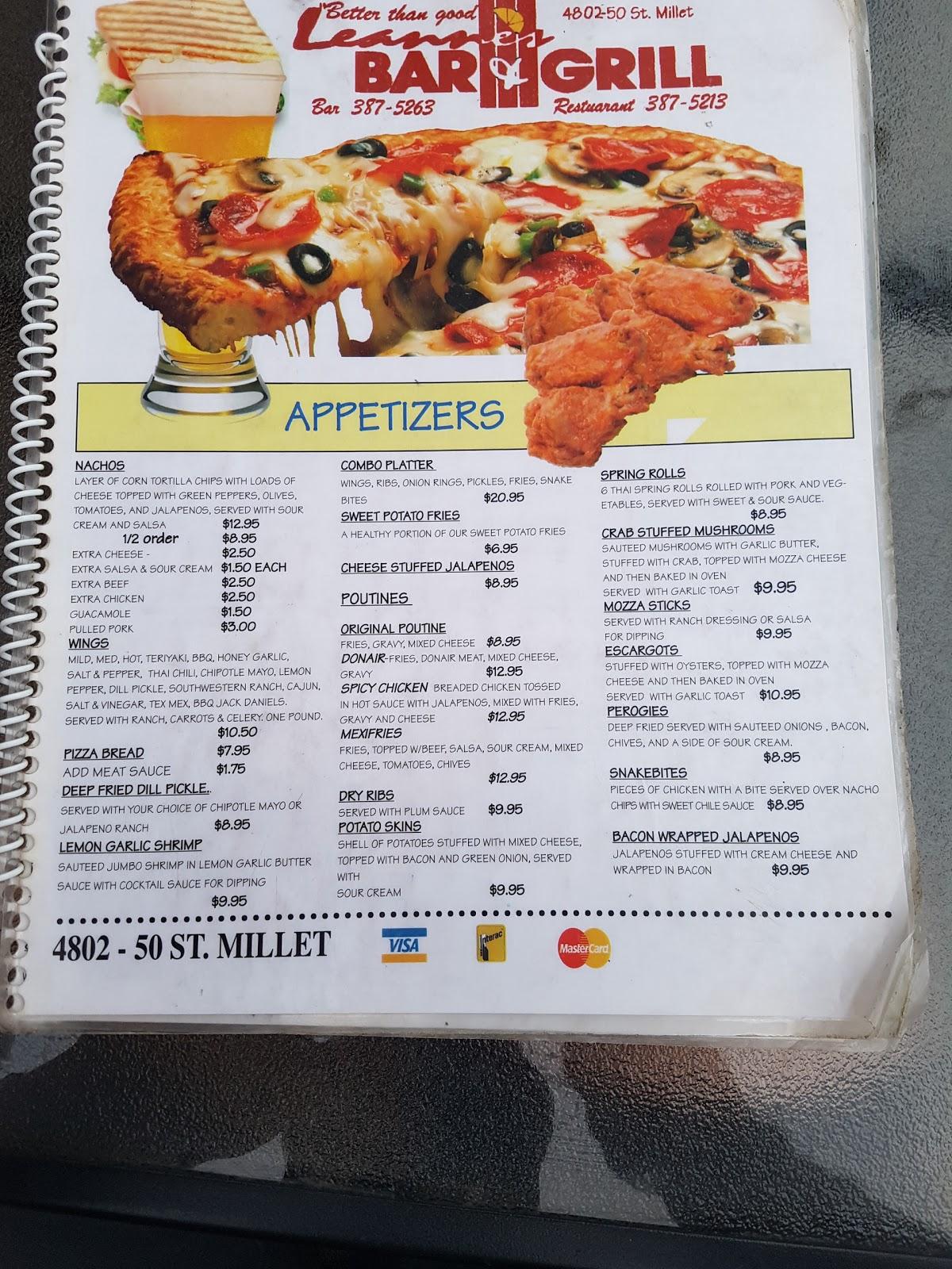 Menu at Leanne's Bar & Grill, Millet
