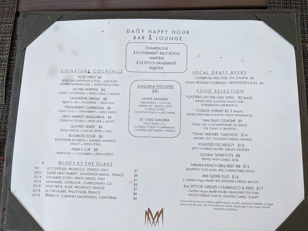 Menu at Meat Market Steakhouse Tampa, Tampa