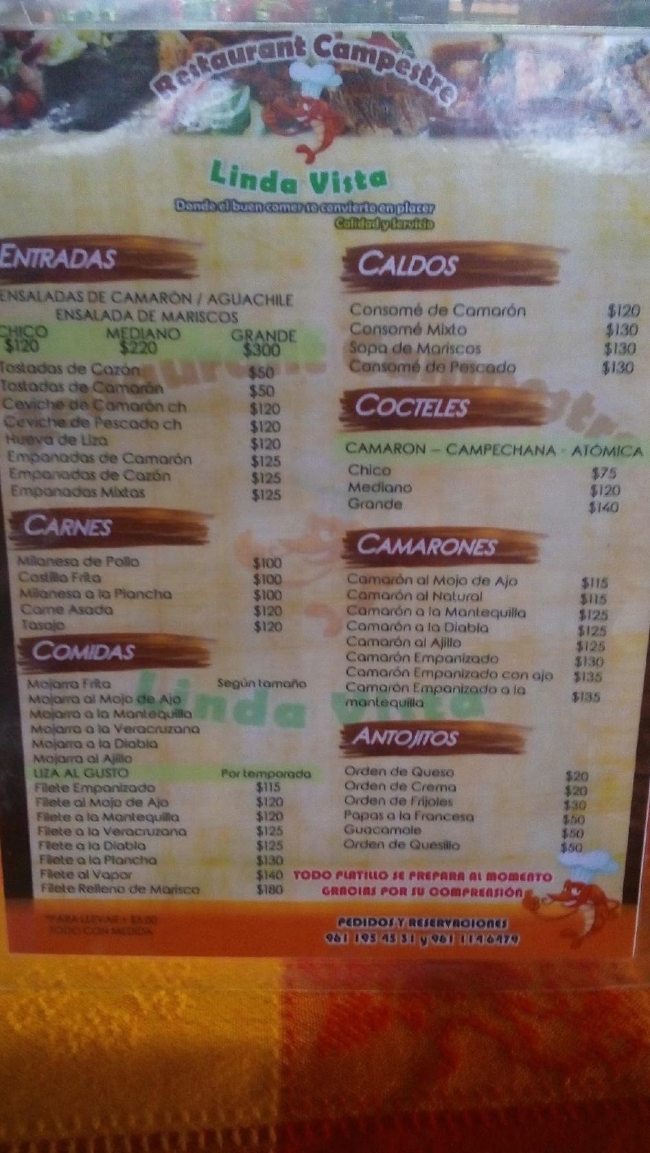 Menu at Linda Vista Restaurante Campestre, Mexico, Carretera Tuxtla a ...