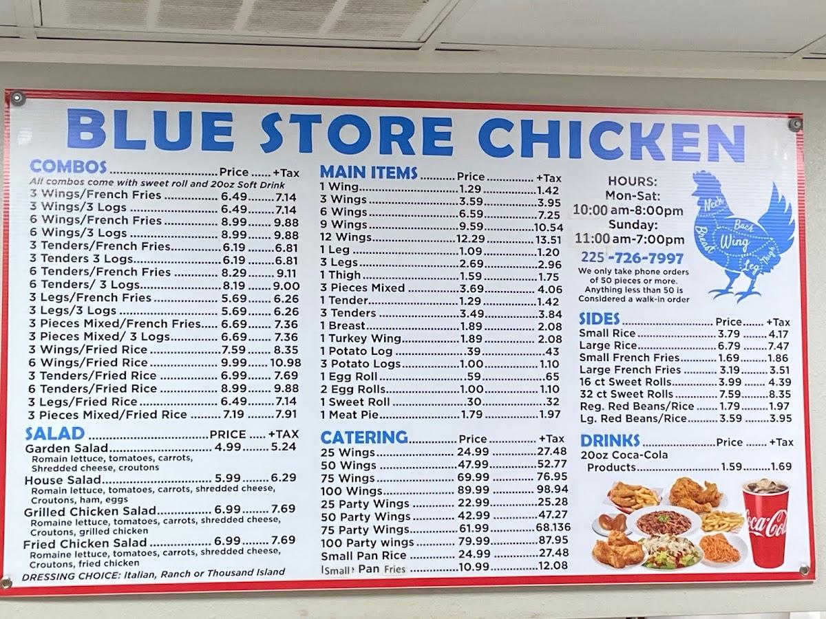 Menu at Blue Store Chicken restaurant, Baton Rouge, Old Hammond Hwy STE B