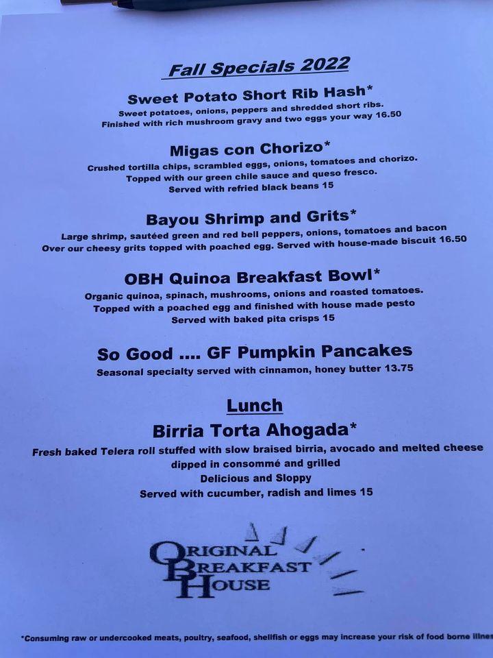 Menu at Original Breakfast House cafe, Phoenix, N 32nd St