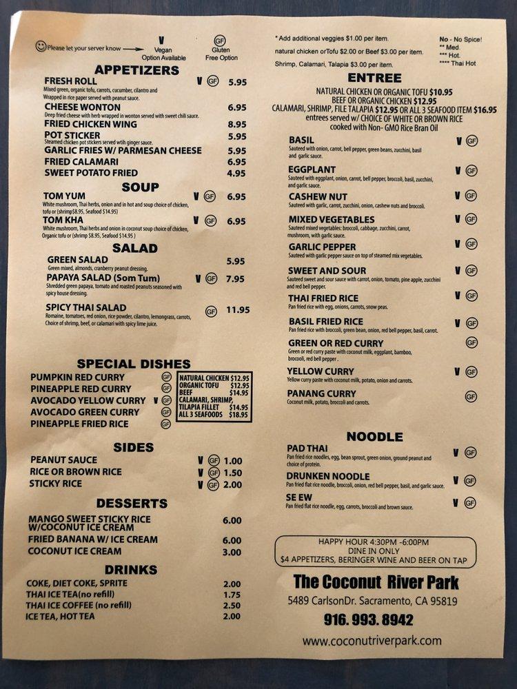 Carta del restaurante The Coconut River Park, Sacramento