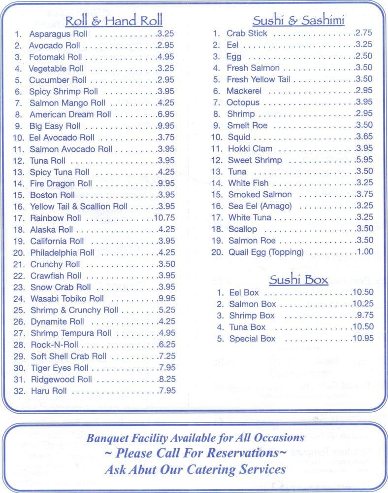 Menu at Edo Japanese Restaurant, Jackson