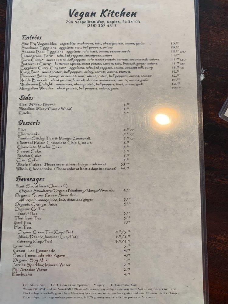 Menu at Vegan Kitchen restaurant, Naples