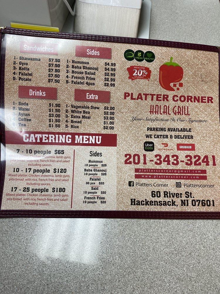 Menu at Platters Corner restaurant, Hackensack