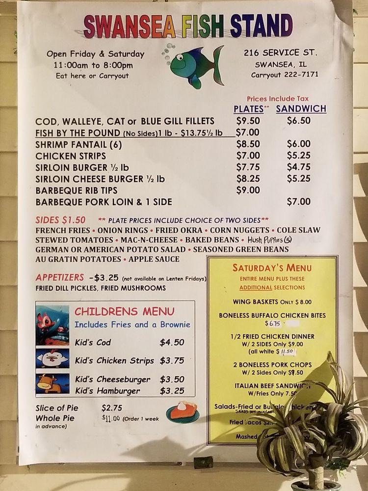 Menu at Swansea Fish Stand restaurant, Swansea