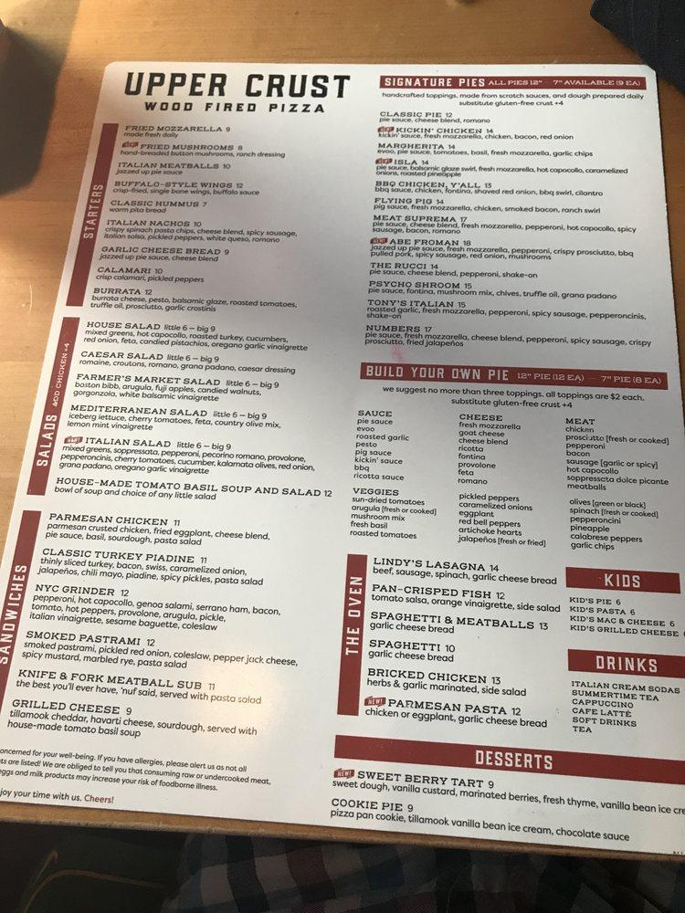 Menu at Upper Crust Wood Fired Pizza pizzeria, Edmond, NW 178th St
