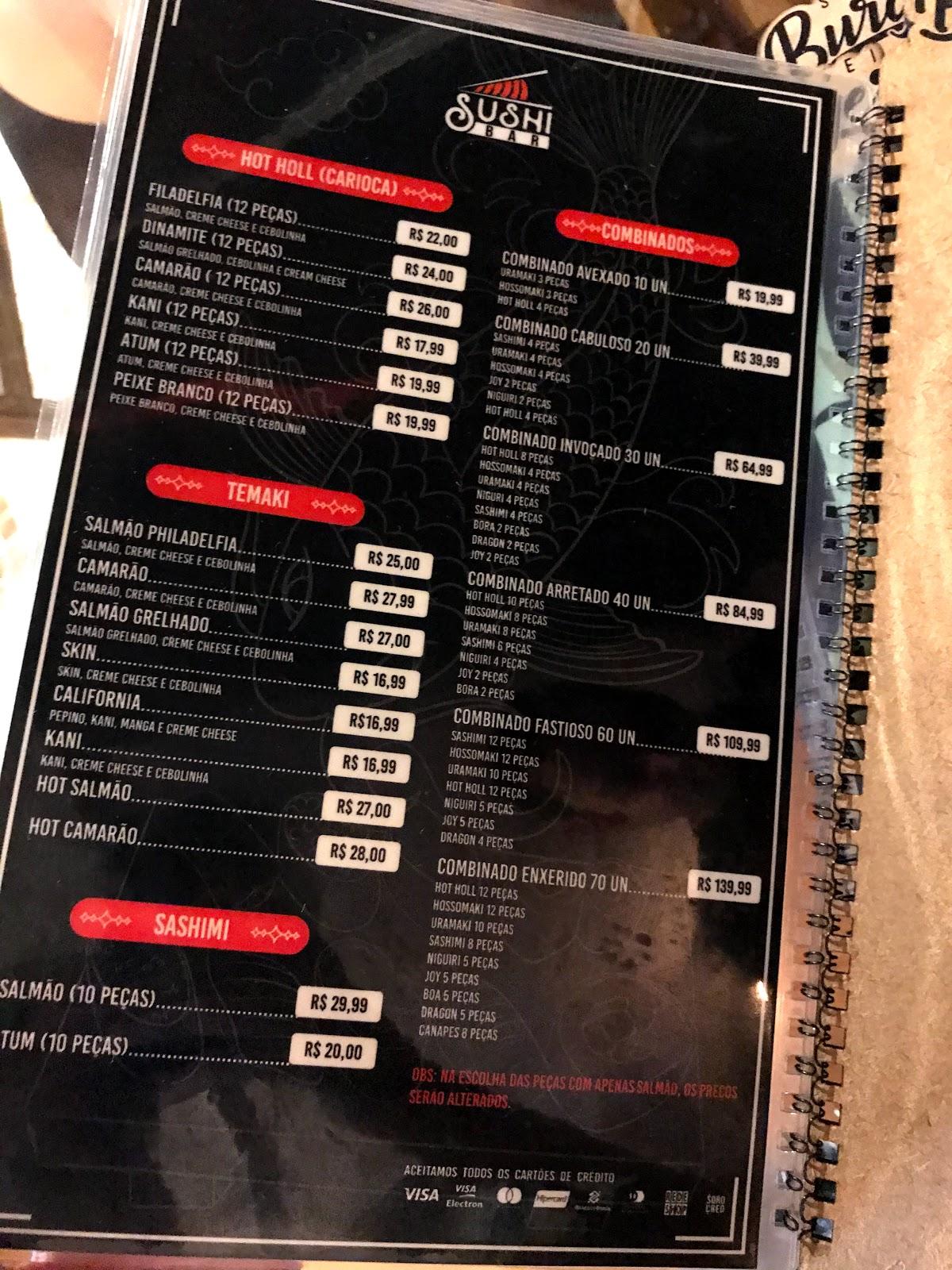 Menu at Sensei parrilla Burger restaurant, Maragogi