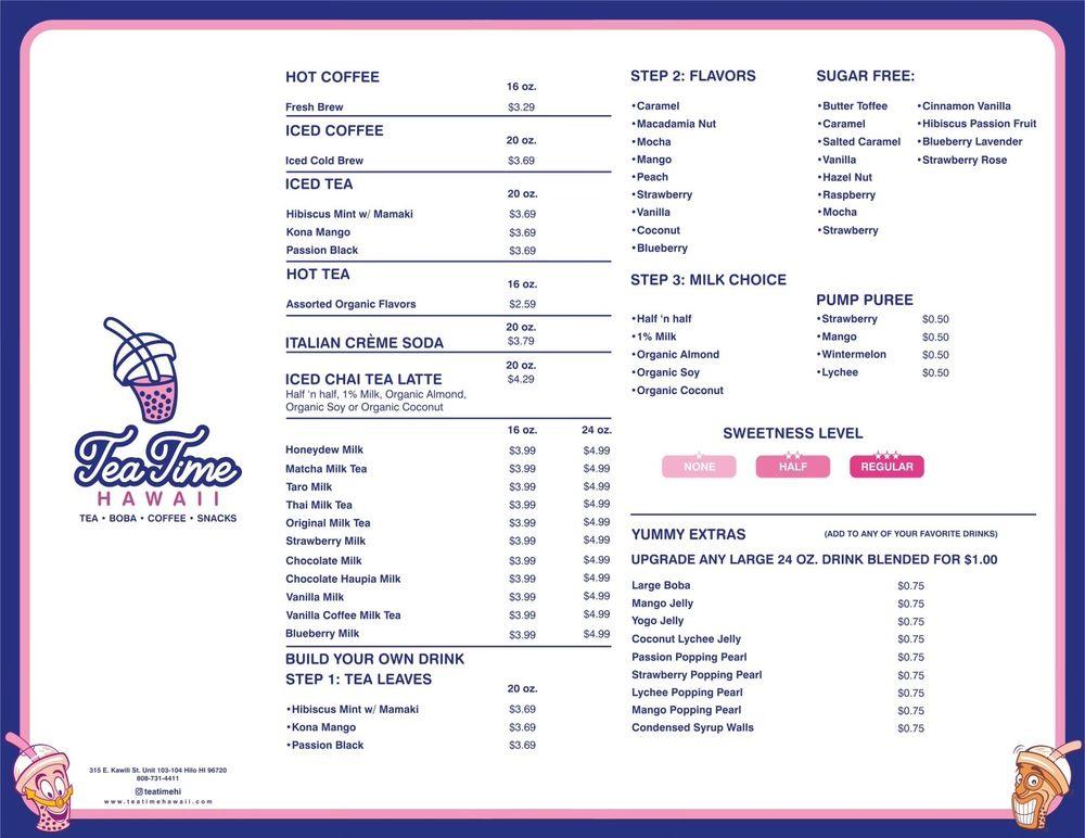Menu at Tea Time, Hilo