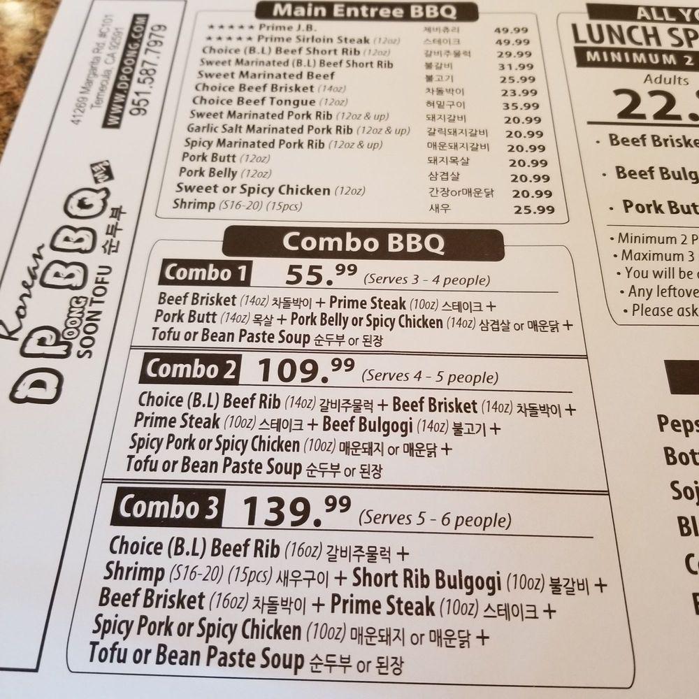 Menu at Dpoong Korean BBQ, Temecula