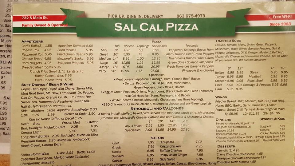 Rb68 Sal Cal Pizza Menu 
