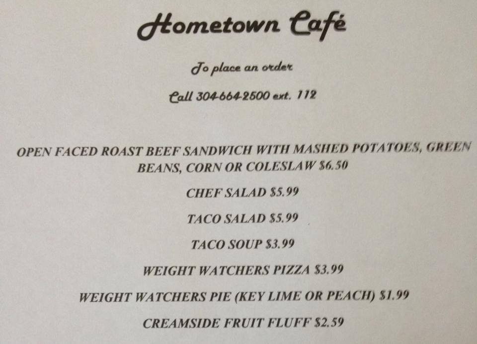 Menu at Larry Joe Harless Community Center cafe, Gilbert